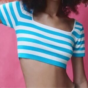 Zara striped blue crop top short sleeve size S new condition